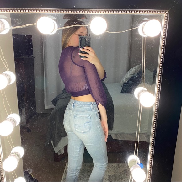 NWT American Eagle Sheer Purple Long Sleeve Top - Picture 2 of 6